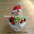 Led light christmas snowman decoration in ceramic